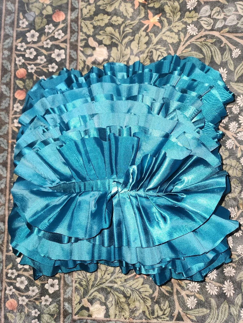 (2) Two Pier 1 Imports satin ruffled throw pillow case cover in teal turquoise